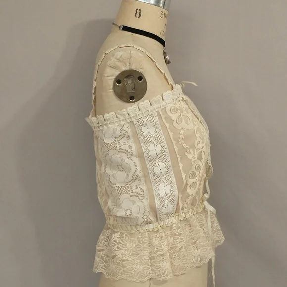 OOAK Handmade Lace Bodice Crop Top Camisole Style Cream Ecru Ivory SeeMeasure - Picture 3 of 12